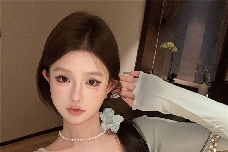 Plain Lace Trim Lettuce Edge Bow Camisole Top / Light Jacket