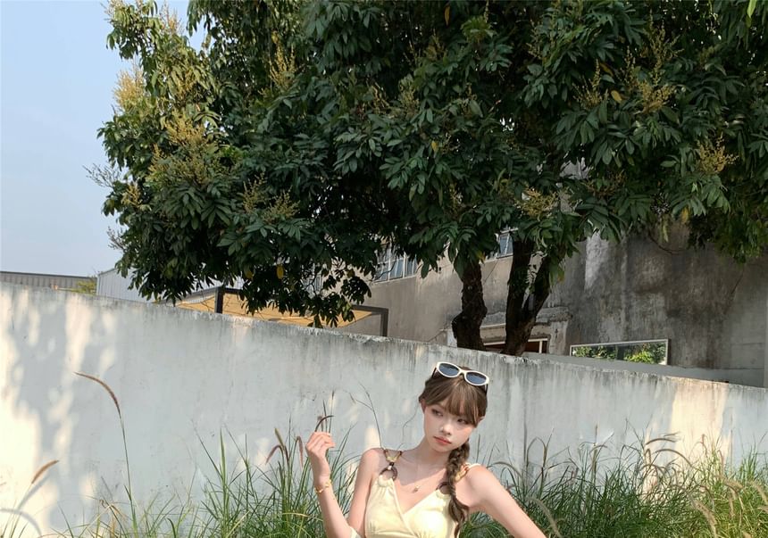 Mid Waist Plain Ruched Wide Leg Pants