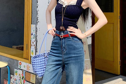 Jeans Washed Rise Flared High