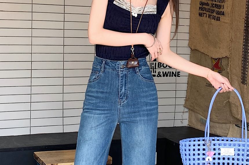 Jeans Washed Rise Flared High