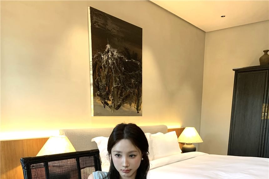 Top Pencil High Rise Skirt Mini Tie-Neck Lace / Plain Tank