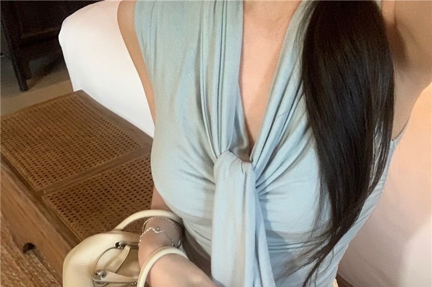 Top Pencil High Rise Skirt Mini Tie-Neck Lace / Plain Tank