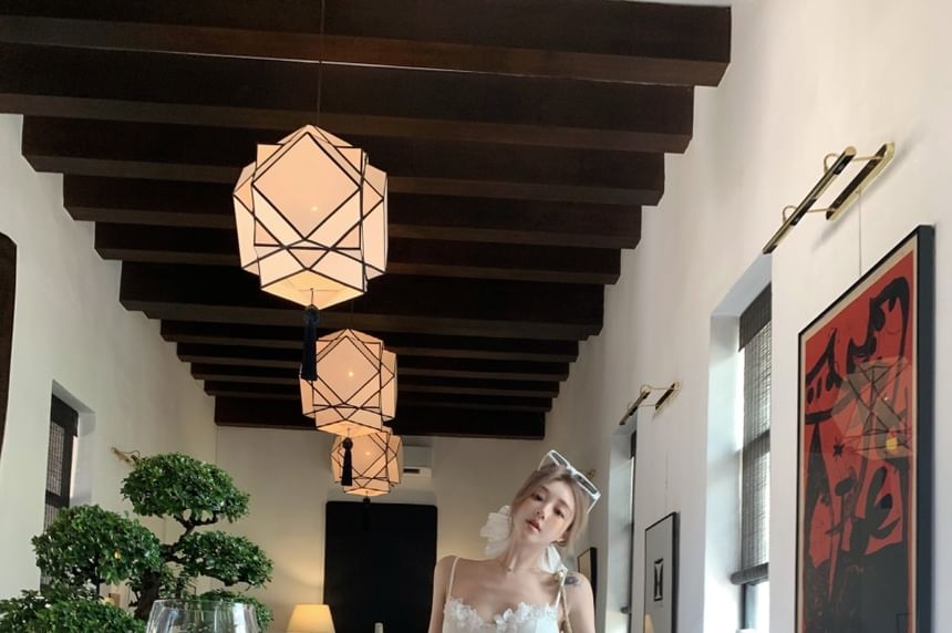 Peplum High Waist Maxi Camisole Plain / Trim A-Line Top Skirt Lace