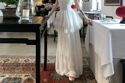 Peplum High Waist Maxi Camisole Plain / Trim A-Line Top Skirt Lace