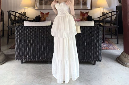 Peplum High Waist Maxi Camisole Plain / Trim A-Line Top Skirt Lace