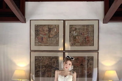 Peplum High Waist Maxi Camisole Plain / Trim A-Line Top Skirt Lace