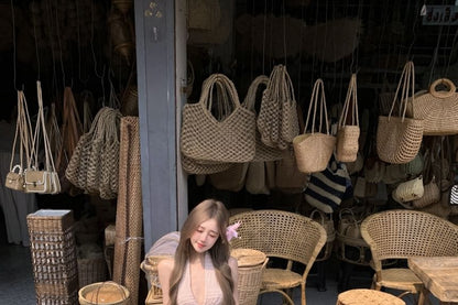 Set: V-Neck Plain Asymmetrical Cropped Halter Top + Low Rise Maxi A-Line Skirt