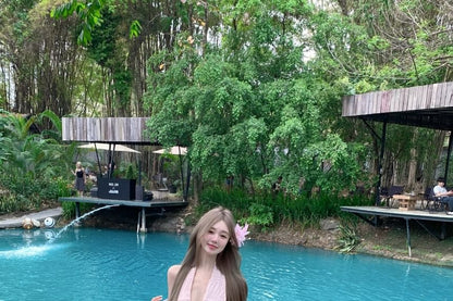 Set: V-Neck Plain Asymmetrical Cropped Halter Top + Low Rise Maxi A-Line Skirt