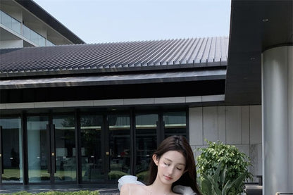 Flower Sundress Strap Detail Plain Spaghetti Mesh Mini