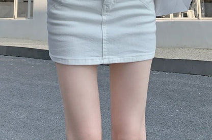 Rise Pencil Mini High Denim Skirt