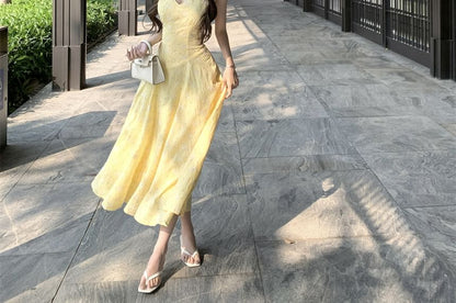 Sleeveless V-Neck Floral Midi Sundress