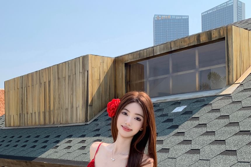 Spaghetti Strap Plain Ruffle Mini Sundress