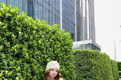 Flower Skirt / Mini High Plain Pencil Top Neck Halter Detail Rise Scoop Floral