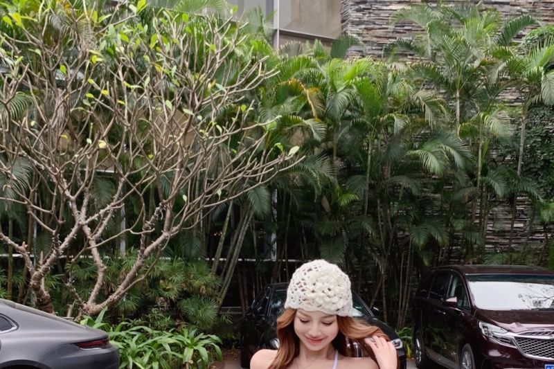 Flower Skirt / Mini High Plain Pencil Top Neck Halter Detail Rise Scoop Floral