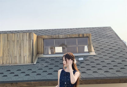 Floral Asymmetrical Tank Top / High Rise Plain Wide Leg Pants