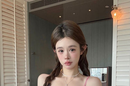 V-Neck Bow Lace Cropped Cami Top