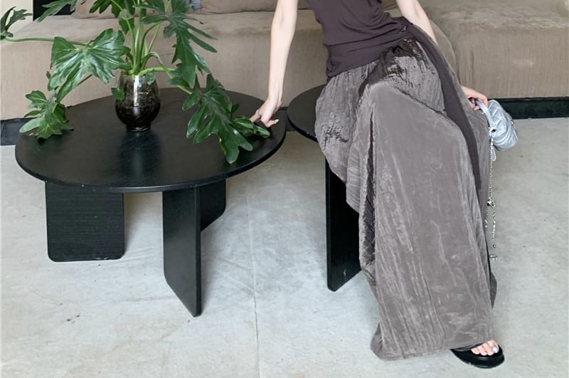 Scoop Neck Plain Tie Waist Halter Top / High Waist Maxi A-Line Skirt