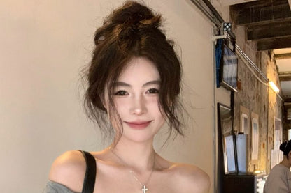 Short-Sleeve Off-Shoulder Plain Cropped T-Shirt