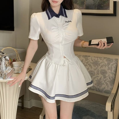 Collar T-Shirt Short-Sleeve Letter Embroidered