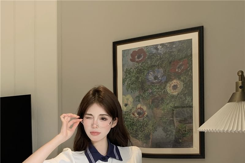 Collar T-Shirt Short-Sleeve Letter Embroidered