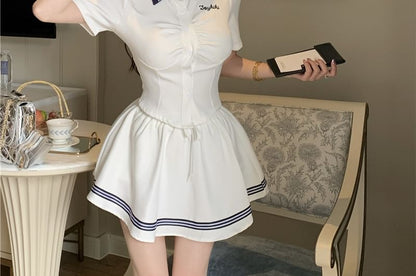 Collar T-Shirt Short-Sleeve Letter Embroidered