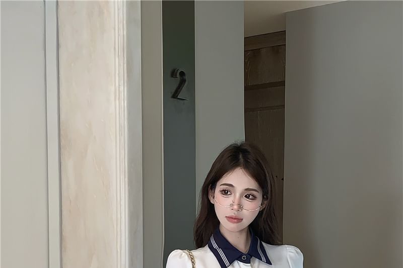 Collar T-Shirt Short-Sleeve Letter Embroidered