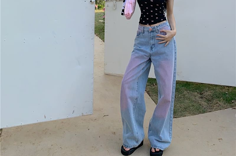 Low Rise Washed Wide Leg Jeans