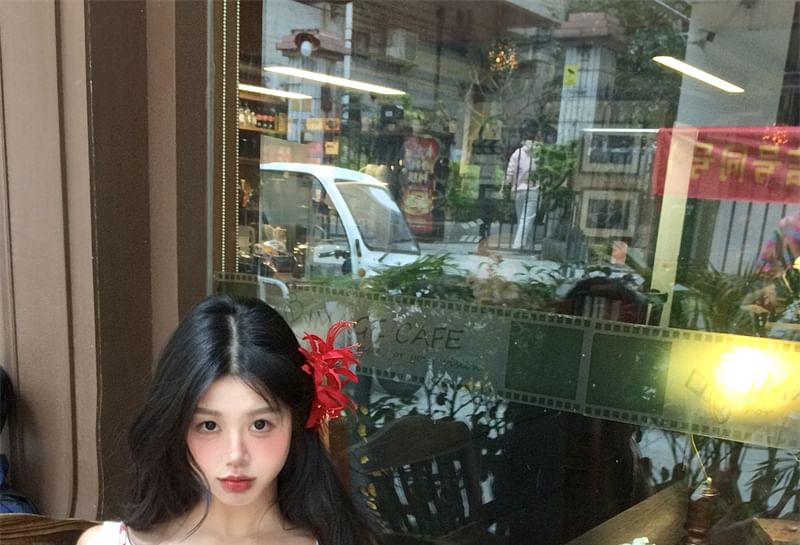 Spaghetti Strap Plaid Lace Trim Bow Mini Bodycon Dress