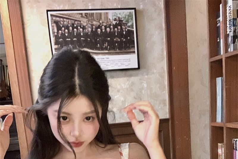 Spaghetti Strap Plaid Lace Trim Bow Mini Bodycon Dress