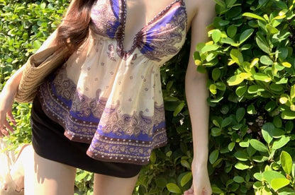 V-Neck Paisley Print Peplum Camisole Top