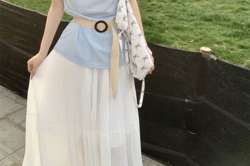 Short-Sleeve One-Shoulder Plain Tee