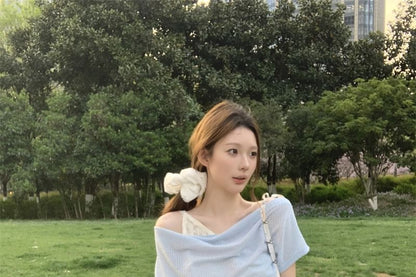 Short-Sleeve One-Shoulder Plain Tee