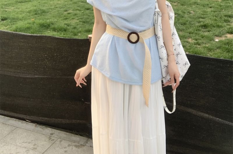 Short-Sleeve One-Shoulder Plain Tee