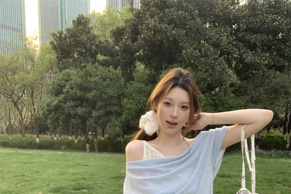 Short-Sleeve One-Shoulder Plain Tee