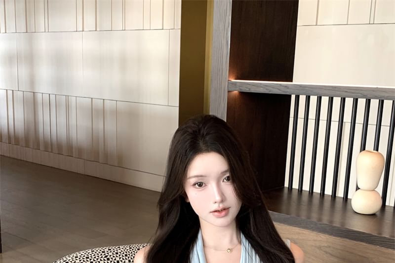 Tie-Neck Plain Tank Top