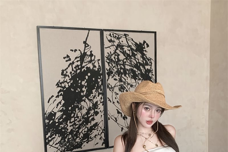 Strapless Plain Ruffle Asymmetrical Top