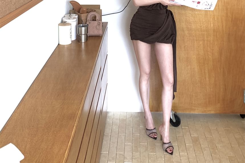 Halter Plain Asymmetrical Mini Bodycon Dress