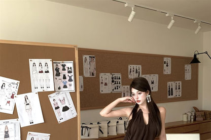 Halter Plain Asymmetrical Mini Bodycon Dress