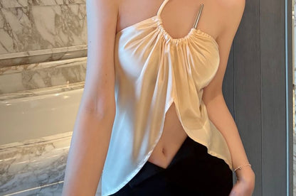 Plain Asymmetrical Halter Top