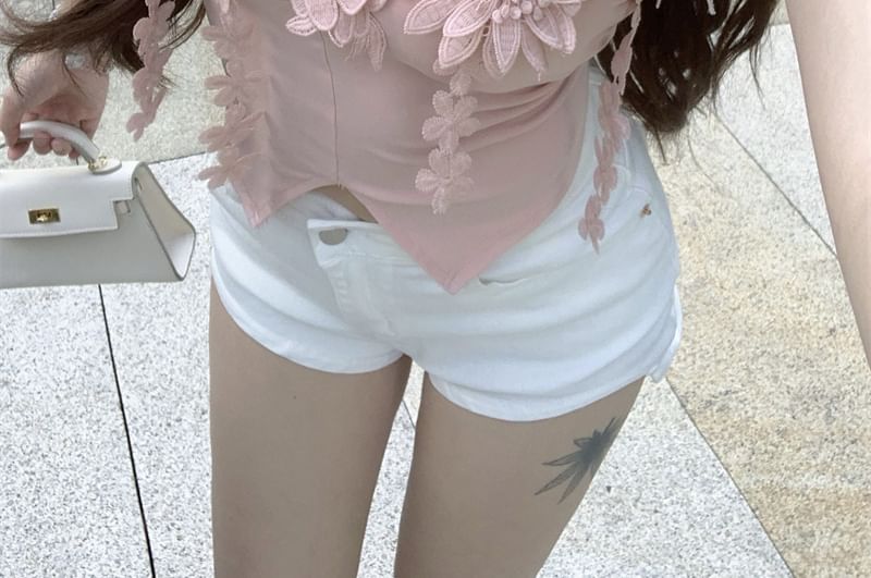 Plain Flower Detail Front-Slit Tube Top
