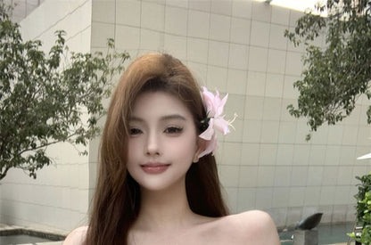 Plain Flower Detail Front-Slit Tube Top