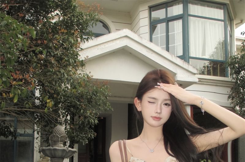 Floral Print Ruffled Bow Camisole Top