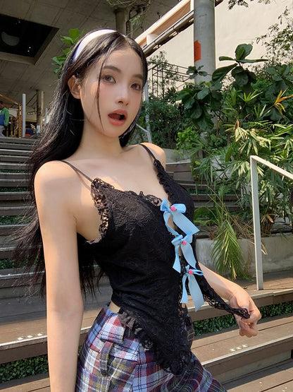 Lace Trim Bow Cutout Camisole Top
