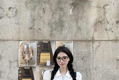 Short-Sleeve Logo Embroidered Crop Polo Shirt