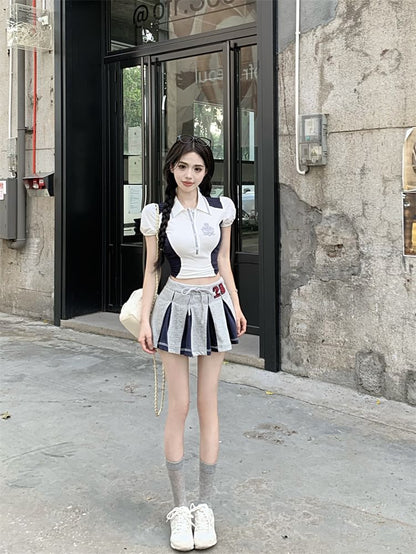 Short-Sleeve Logo Embroidered Crop Polo Shirt