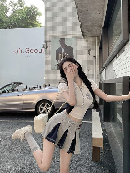 Short-Sleeve Logo Embroidered Crop Polo Shirt