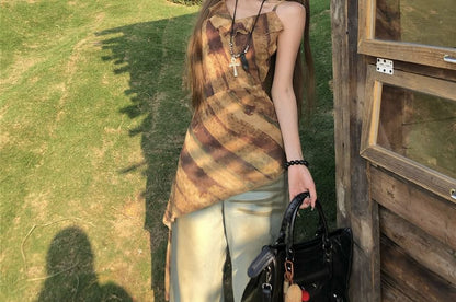 Printed Asymmetrical Ruffled Camisole Top