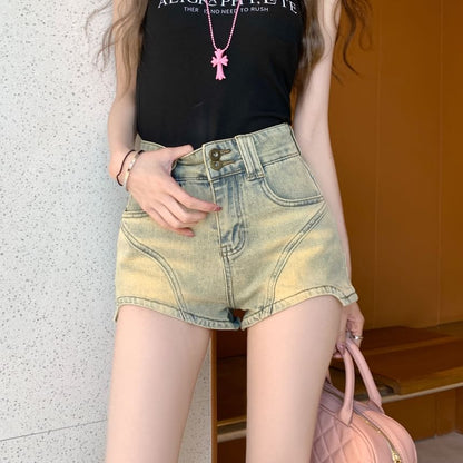 High Waist Washed Denim Shorts