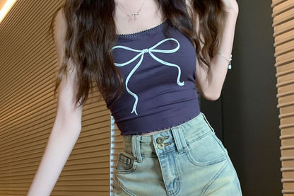 High Waist Washed Denim Shorts