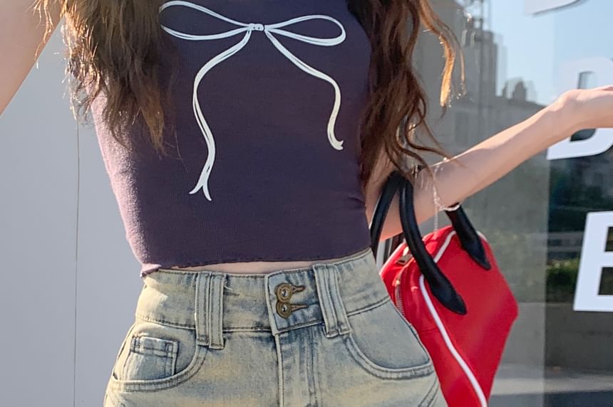 High Waist Washed Denim Shorts